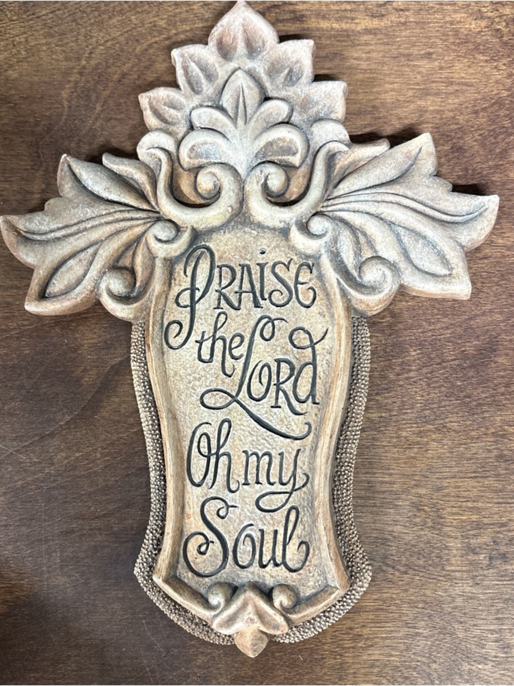 Praise The Lord Oh My Soul Decorative Wall Cross Plaque – Neutral Beige